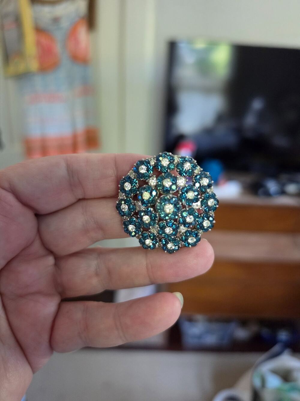 Stunning Trifari Brooch Blue/clear Rhinestone